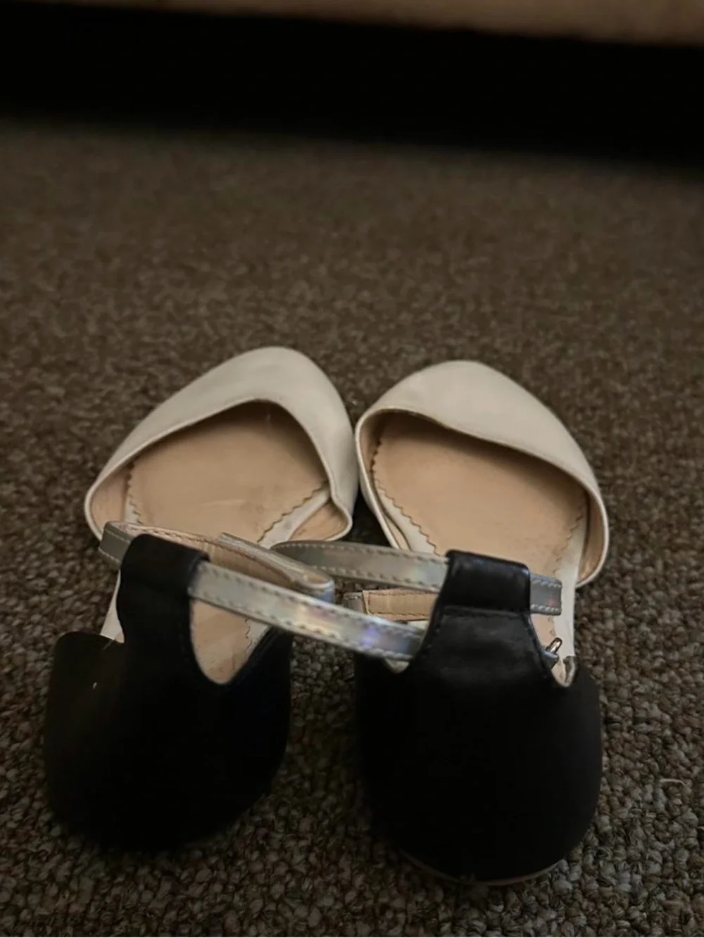 Nine West Girls Two-Tone Ankle-Strap Flats in White and Black